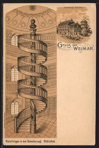 AK Weimar / Thür., Grossherzogl. Bibliothek, Aussenansicht, Naturtreppe