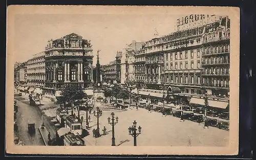 AK Bruxelles, Place de Broukere, Strassenbahn