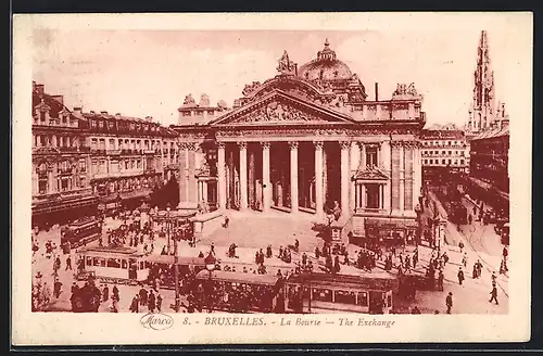 AK Bruxelles, La Bourse, Strassenbahn