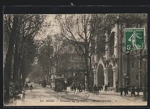 AK Nice, Avenue de la Gare, Notre Dame, Ansicht mit Strassenbahn