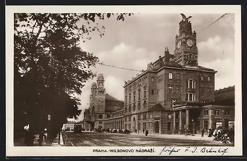 AK Praha, Wilsonovo nadrazi, Strassenbahn
