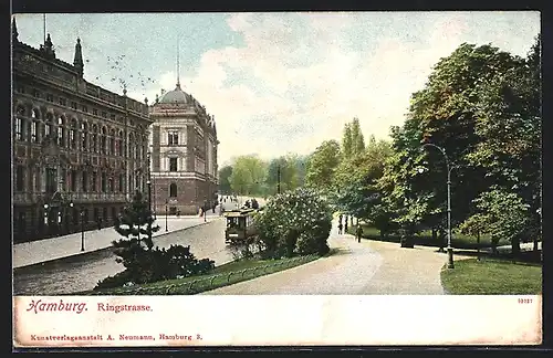 AK Hamburg, Ringstrasse mit Strassenbahn