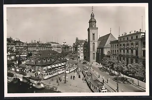 AK Frankfurt a. M., Schillerplatz mit Hauptwache und Strassenbahn