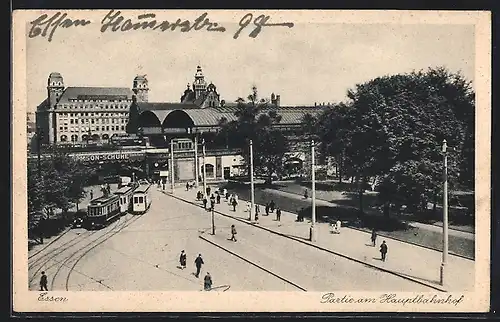 AK Essen, Partie am Hauptbahnhof, Strassenbahnen