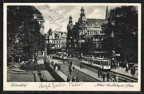 AK Düsseldorf, Strassenbahn am Albert Leo Schlageter Platz