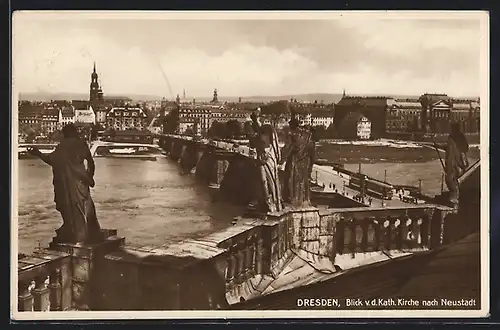 AK Dresden, Blick v. d. kath. Kirche nach Neustadt