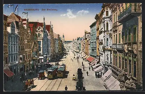 AK Magdeburg, Der Breiteweg, Strassenbahn