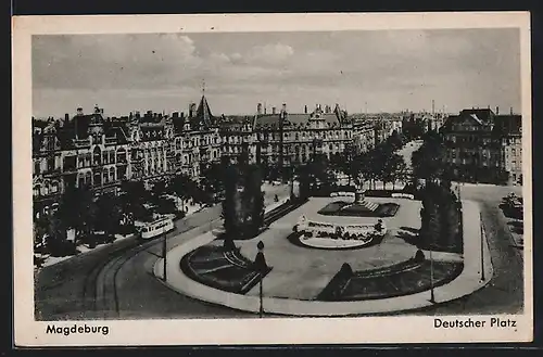 AK Magdeburg, Deutscher Platz mit Strassenbahn