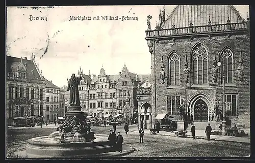 AK Bremen, Marktplatz mit Willhadi-Brunnen, Strassenbahn