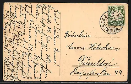 AK München, Brunnen und Strassenbahn an der Universität