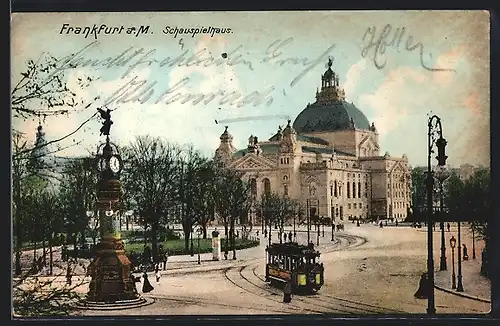 AK Frankfurt a. M., Strassenbahn am Schauspielhaus