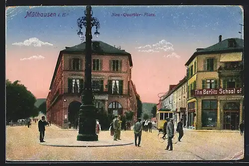 AK Mülhausen i. B., Neu-Quartier-Platz, Strassenbahn
