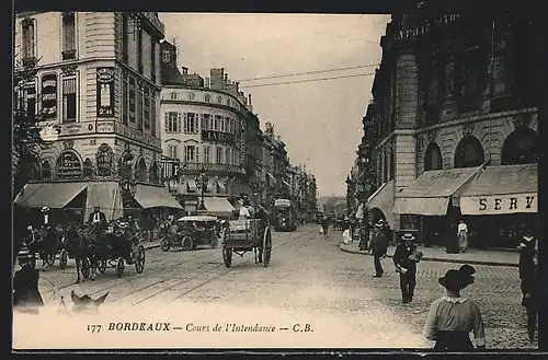 AK Bordeaux, Cours l`Intendance, Strassenbahn