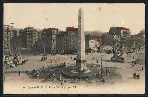 AK Marseille, Place Castellane, Strassenbahn