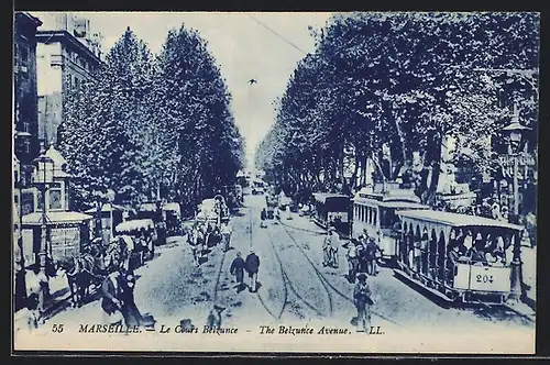 AK Marseille, Le Cours Belzunce, Strassenbahn