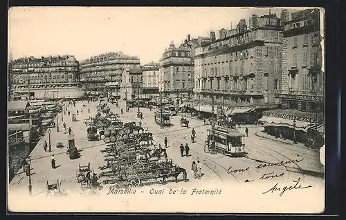 AK Marseille, Ouai de la Fraternité, Strassenbahn