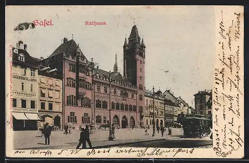 AK Basel, Strassenbahn am Rathaus