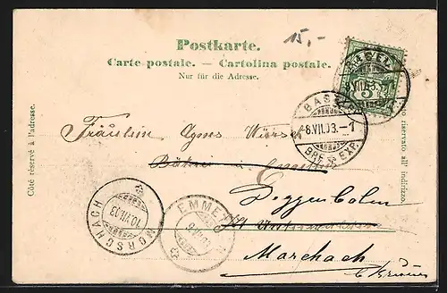 AK Basel, Strassenbahn am Rathaus