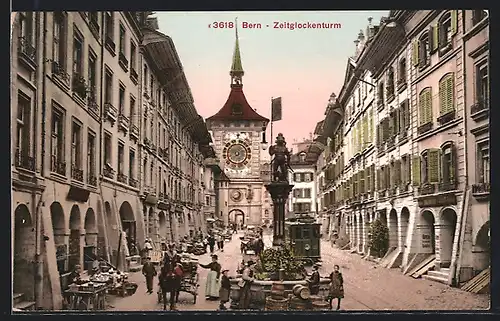 AK Bern, Teilansicht mit dem Zeitglockenturm und Strassenbahn