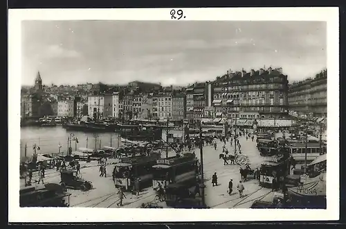 AK Marseille, le Quai des Belges et un coin du Vieux Port, Strassenbahn