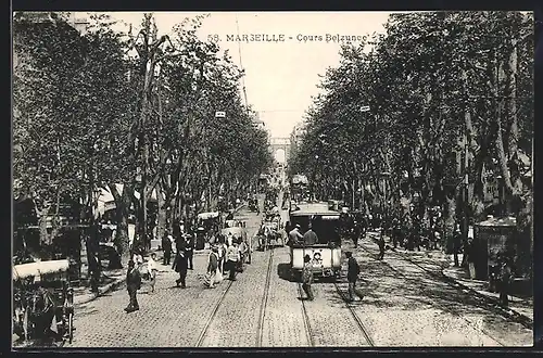 AK Marseille, le Cours Belzunce, Strassenbahn