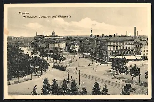 AK Leipzig, Strassenbahn auf dem Rossplatz, mit Panorama und Königsplatz