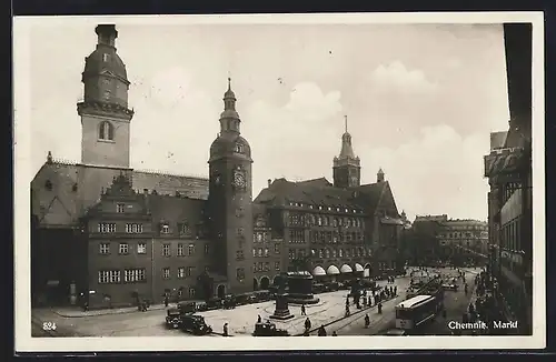 AK Chemnitz, Strassenbahnstop auf dem Markt