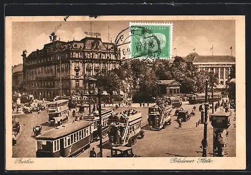 AK Berlin, Strassenbahn am Potsdamer Platz, Palast Hotel