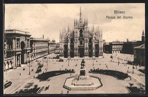 AK Milano, Piazza del Duomo, Strassenbahn
