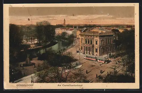 AK Düsseldorf, Am Corneliusdenkmal, Strassenbahn