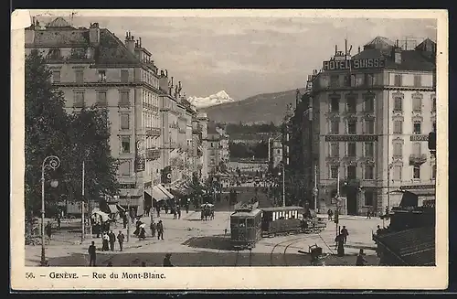 AK Geneve, Rue du Mont-Blanc, Strassenbahn