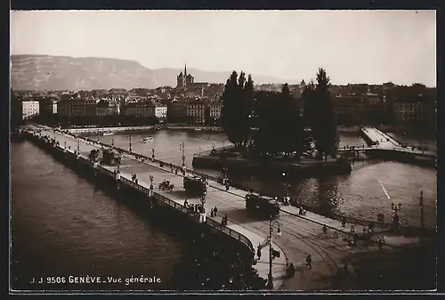 AK Genève, Vue générale, Strassenbahn