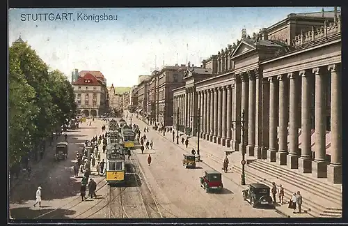 AK Stuttgart, Strassenbahn vor dem Königsbau, Königstrasse
