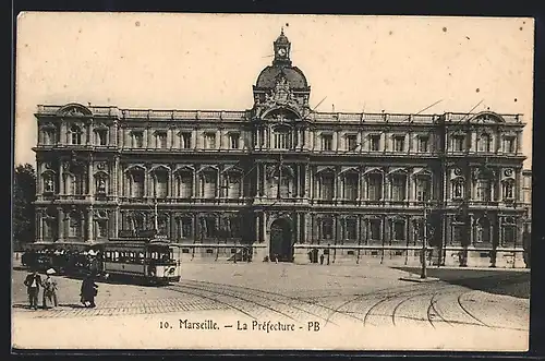 AK Marseille, La Préfecture, Strassenbahn