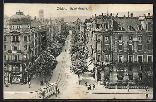 AK Zürich, Bahnhofstrasse mit Strassenbahn