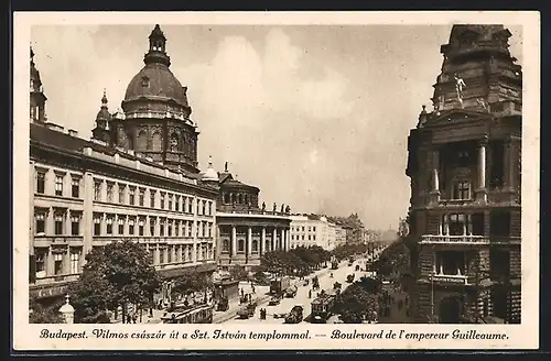 AK Budapest, Vilmos czászár út a Szt. István templommal, Strassenbahn