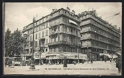 AK Marseille, Carrefour Cours Belzunce et Rue Noailles, Strassenbahn