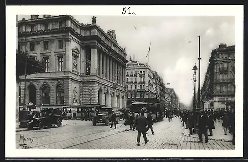 AK Marseille, La Cannebière et la Bourse, Strassenbahn