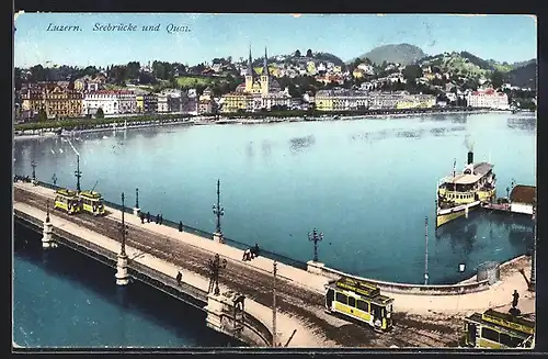 AK Luzern, Strassenbahnen auf der Seebrücke