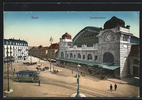 AK Basel, Motiv vom Bundesbahnhof