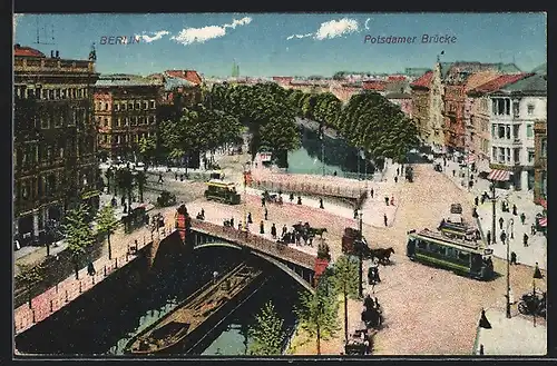 AK Berlin-Tiergarten, Potsdamer Brücke mit Strassenbahn