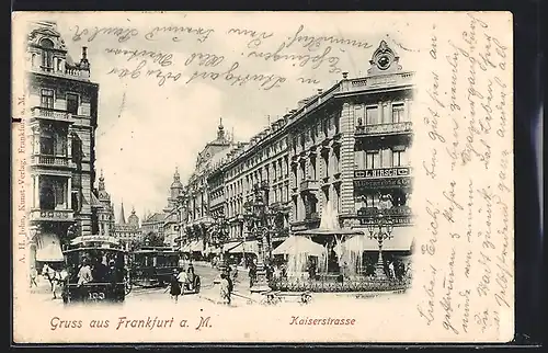 AK Frankfurt a. M., Kaiserstrasse mit Blumengeschäft L. Hirsch und Strassenbahn