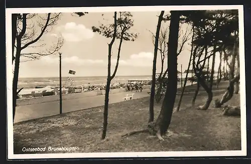 AK Brunshaupten, Strandpromenade mit flagge