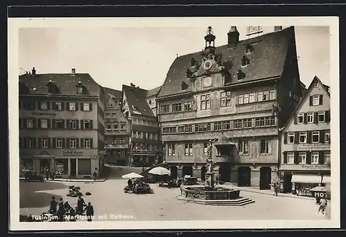AK Tübingen, Marktplatz mit Rathaus