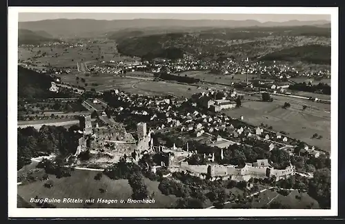 AK Haagen, Ortsansicht mit Burg-Ruine Rötteln und Brombach