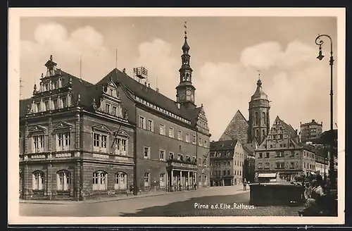 AK Pirna / Elbe, Strasse am Rathaus