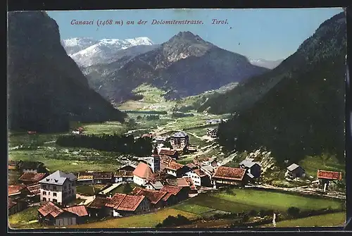 AK Canazei, Blick zur Ortschaft an der Dolomitenstrasse