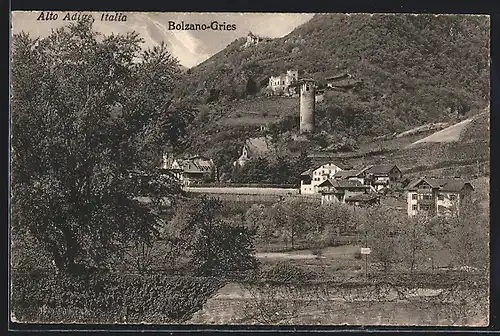 AK Bozen, Blick v. d. Wassermauerpromenade a. Gescheibten Turm