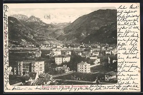 AK Bozen-Gries, Ortsansicht mit dem Rosengarten