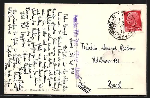 AK Alassio, Küstenpanorama mit Bergvilla